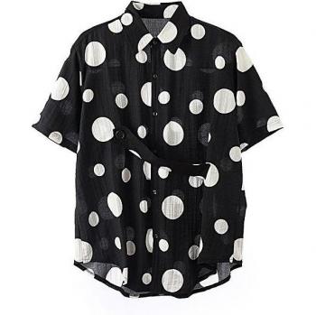 Men's Casual Bandage Polka Dot Short Sleeve Shirt 9Y1713