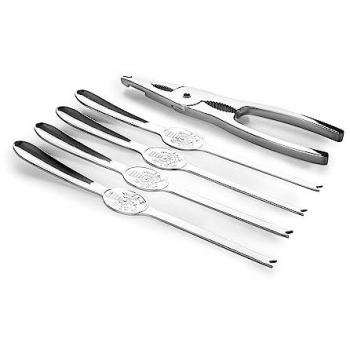 Conjunto Ibili Tenazas y 4 Tenedores en Acero Inoxidable para Mariscos + Estuche