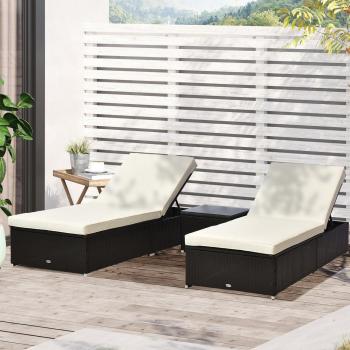 Outsunny Dark Coffee Rattan Sun Lounger Garden Outdoor Wicker Recliner Bed