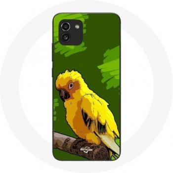 Coque Samsung Galaxy A03 Oiseaux Tropicaux Jaunes Fond Vert