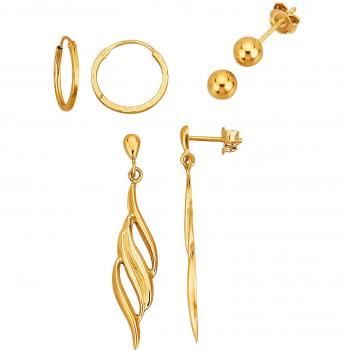 KliNgel Gold‑Ohrstecker Set Damen – 3 Stück, Gelb