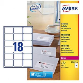 Avery Laser Address Label 63.5x46.6mm 18 Per A4 Sheet White Pack 720