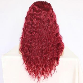 Peluca Larga Rizada de Encaje Sintético Maycaur, Color Negro, Rojo, Gris/Marrón, Degradado, Sin Pegamento, Minimechones para Mujeres Negras