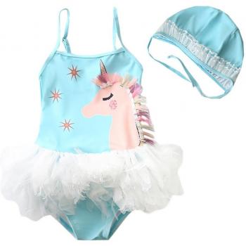 Maillot de bain pour bébé fille licorne avec tutu et casquette 1-6 ans