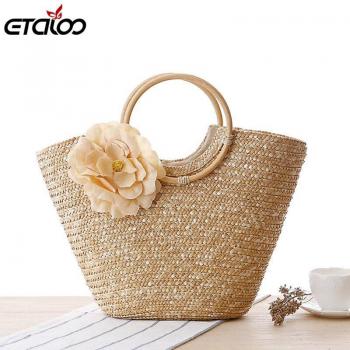 Floral Straw Beach Bag