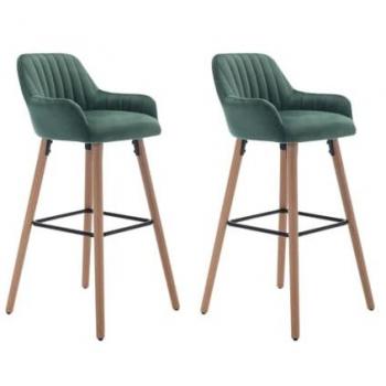 Sgabelli bar eleganti in velluto verde scuro e metallo con finitura effetto faggio – lotto 2