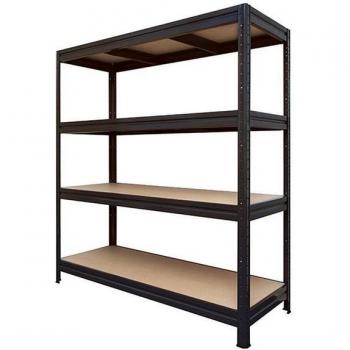 Étagère à charge élevée en tôle d’acier noire – 4 étages – 177 × 200 × 60 cm