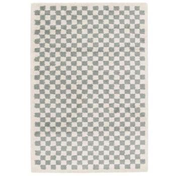 Tapis intérieur shaggy damier bleu clair et crème 160x230 cm
