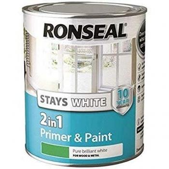 Ronseal 2 in 1 Gloss Paint, White, 750 ml