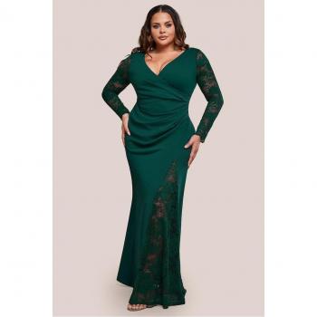 Goddiva Women's Emerald Scuba Lace Maxi Dress – Wrap Design