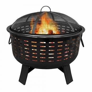 SHS Trading Ltd's Round Fire Pit, Portable Wood/Log Burner with Heavy Duty Metal Construction in Black