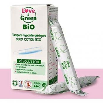 Love & Green, Tampons écologiques hypoallergéniques avec applicateur, 1 paquet de 14
