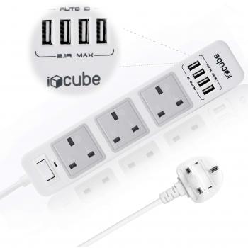 3 Gang Power Strip with Surge Protector and 4 USB Hubs