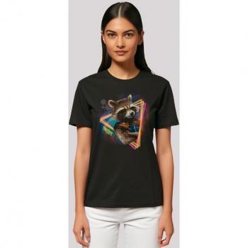 F4NT4STIC Marvel Guardians Neon Rocket Shirt – Oversized Casual Baumwolle