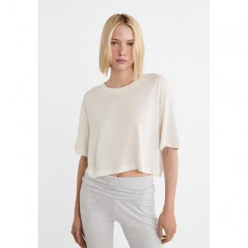 Stradivarius XS T-Shirt aus sanftem Stoff in Naturfarbe