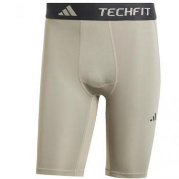 Adidas TechFit Training Shorts L Hombre, Diseño Beige con Detalle Plateado