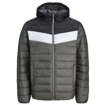 Jack & Jones Castlerock Puffer Jacket – West Light, XL, White with Black Block Detail, Men’s