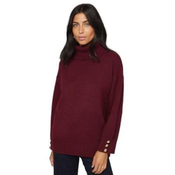 Wallis Womens' Burgundy Buttoned Cuff Pullover – L