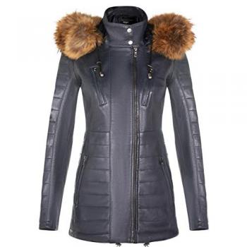 Infinity Gesteppte Leder-Parka Damen, Curitiba Marine, EU 44 / UK 16