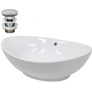 Lavabo in Weiß mit Silberablauf und Überlauf 59x39x20 cm