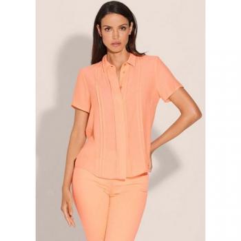MADELEINE Damen-Bluse pfirsich – feine Biesen, Kurzarm, Größe 40