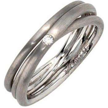 JOBO Damenring 950 Platin dreireihig mit Diamant Größe 56