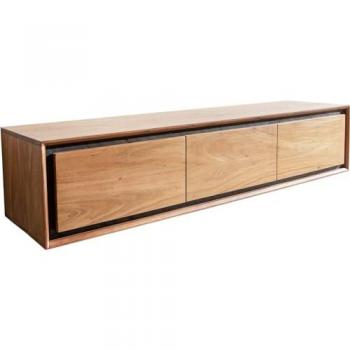 Buffet bas 145 cm Stonegrace acacia naturel 3 portes placage pierre flottant