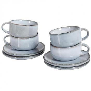 Gres Caolino Blu 4x Tazze con Piattini Reattivi