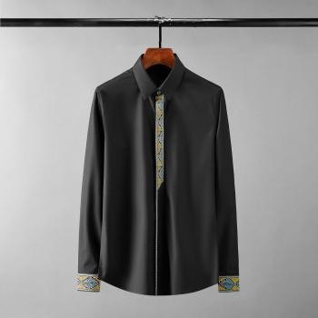 Camisa de lujo para hombre, bordado, manga larga, talla grande 4XL