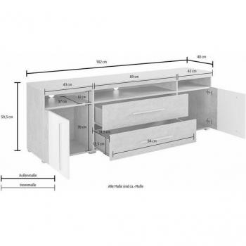 TV‑Board Roger (INOSIGN) – 182 cm, 2 Türen, 2 Schubladen, grau/eiche Votan