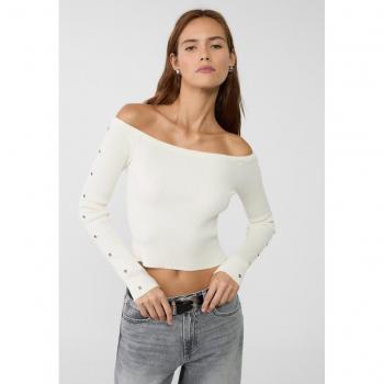 Ecru Stradivarius Knit Sweater with Eyelet Design M
