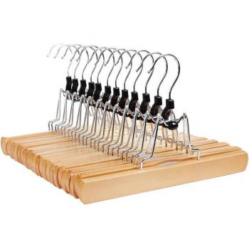 12-Pack Wooden Pants Hangers with 360-Degree Rotatable Hook