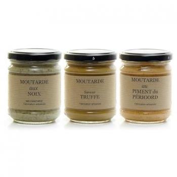 Trio de Moutarde Fine : Noix, Truffe et Piment – 3x200 g