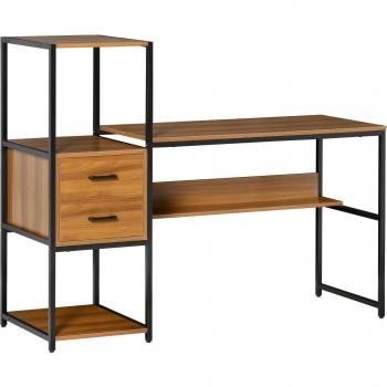 Escritorio con Estantería HOMCOM para Oficina 140x50x110 cm Nogal y Negro