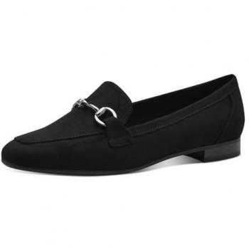 Slipper Marco Tozzi Damen – Schwarzer Blockabsatz Loafer mit Schmuckspange