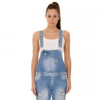 Simply Chic Women’s Boyfriend Fit Denim Bib Overalls – Pale Wash Dungarees (WOMDE12‑UK)