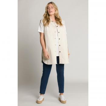 Women's Plus Size Eco Cotton Fringe Hem Denim Button Front Vest, Beige, Size 20/22