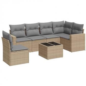 Set Divani da Giardino 7 pezzi con Cuscini Beige in Polyrattan