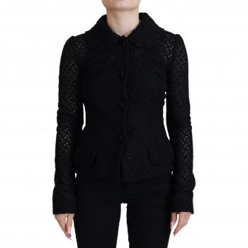 Black Wool Knitted Button Down Jacket