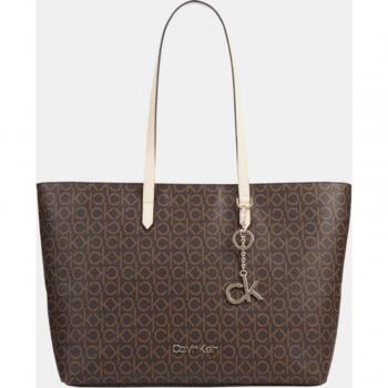 Bolso de tela marrón con print de Calvin Klein