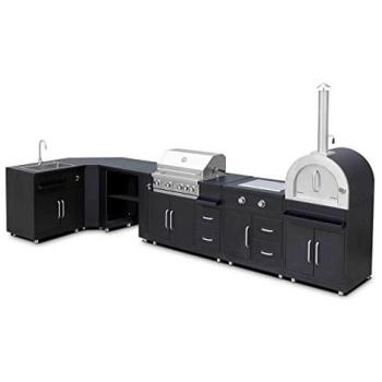 Cuisine d'extérieur angle 6 éléments Oviala avec 3 modules de cuisson et évier