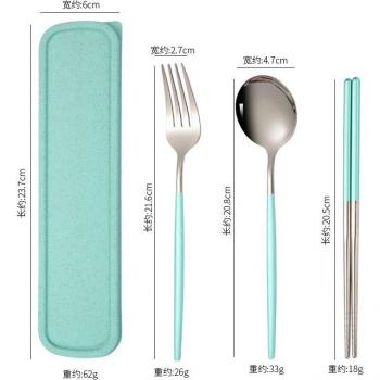 Utensilios de viaje de acero inoxidable 304: 3 cucharas, palillos y tenedor con estuche