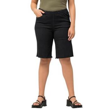 Ulla Popken Plus Size Bermuda, schwarz, Größe 62, mit Elastikbund und Fransensaum