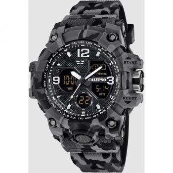 K5855/4 Calypso Mens X‑Trem Dual Display Watch – Black Camouflage