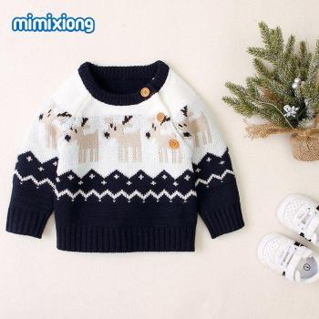 Autumn/Winter Baby Sweater with Cartoon Christmas Deer (0-2 Years)