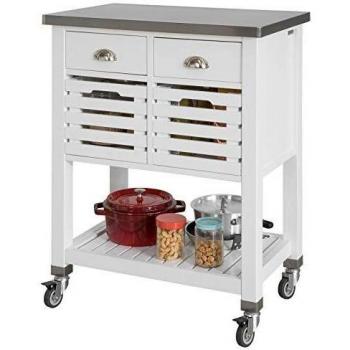 Alpine White Dining Cart with Metal Countertop