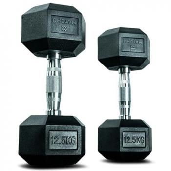 Matchu 12,5 kg Hexa Dumbbell – Zwart met Rubbercoating