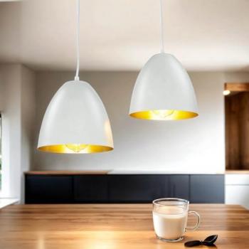 Licht-Erlebnisse Pendelleuchte LENOX, Hängelampe Weiß Gold