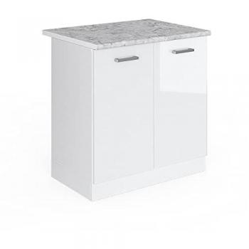 Mobile base per lavello R-Line, Bianco lucido, 80 cm con ante e piano Vicco