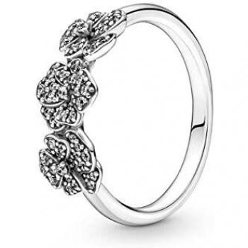 PANDORA Anillo Plata Ley Triple Flor Pensamiento Joyería Infantil
